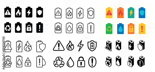 Battery icons: symbols and warnings