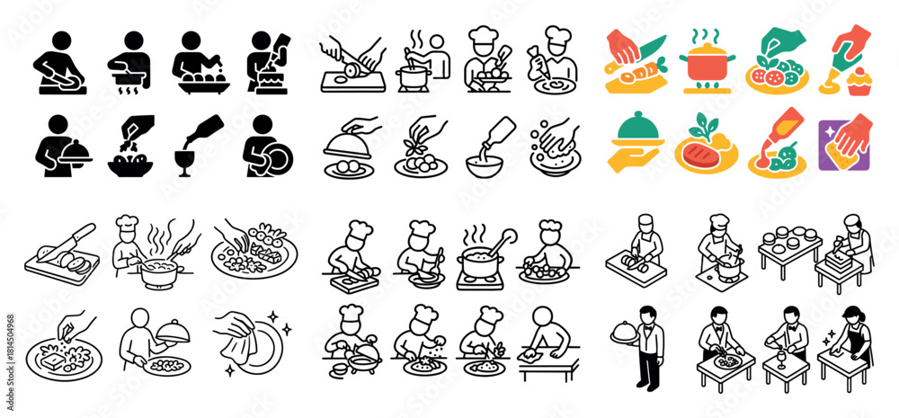 Naklejka premium Cooking icons featuring chefs and food
