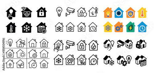 Smart home technology icon set