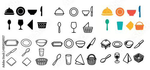 Variety of kitchenware icons collection