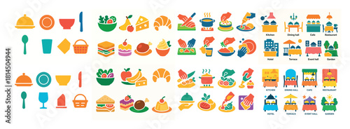 Colorful food and dining icons collection