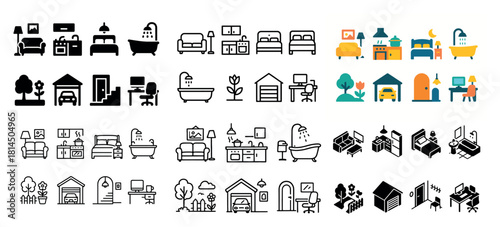 Assorted home furniture icons set