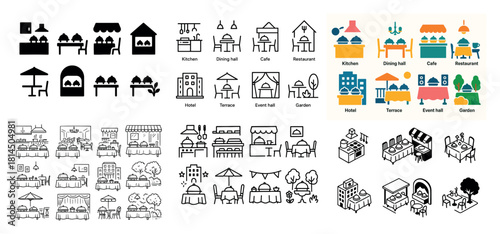 Restaurant and cafe icon set collection