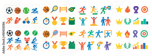 Colorful sport and award icons set