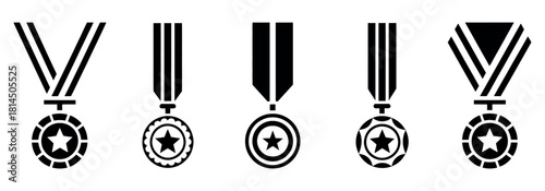 Celebrate Achievement with Five Unique Star Medal Designs for Recognition and Success, Perfect for Awards Ceremonies and Honoring Excellence.