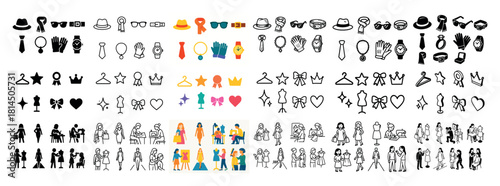 Fashion accessories and people icons set