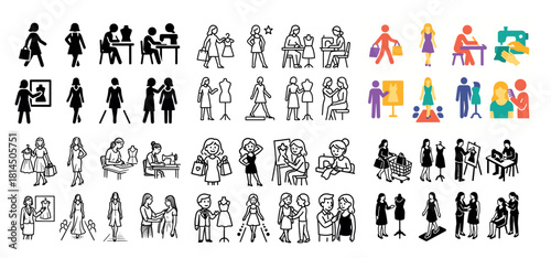 Diverse female figures in various activities