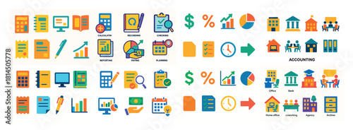 Colorful accounting icon set for office use