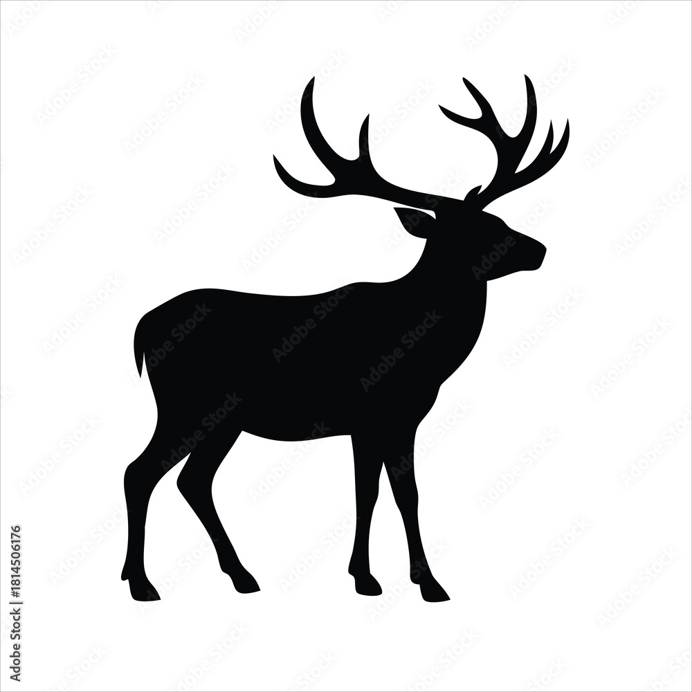 Fototapeta premium Deer Silhouette Icon Buck with Antlers Wildlife and Nature Symbol Vector Illustration