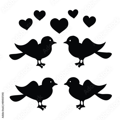 Love birds silhouette vector set in different styles on white background