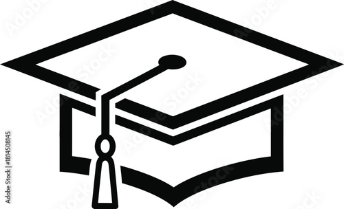A classic black and white illustration of a graduation cap with a tassel, symbolizing academic achievement, education, and success