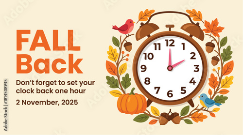 Fall Back Daylight Saving Time Ends Illustration.