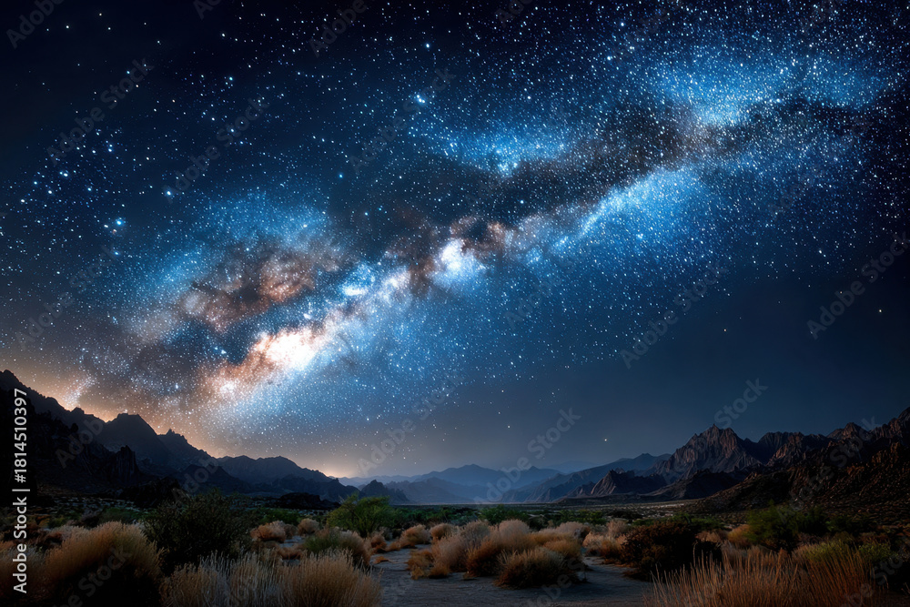 Fototapeta premium Milky Way Over Desert Mountains at Night
