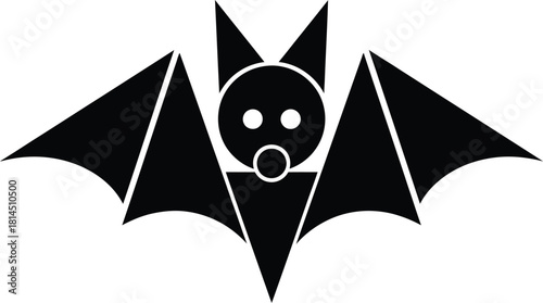 Simple black bat silhouette with outstretched wings, a nocturnal mammal often associated with halloween and mystery, isolated on white background