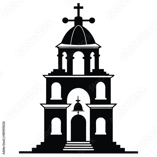 european bell tower black and white silhouette