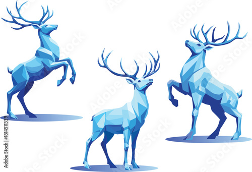 Low poly illustration of blue reindeers