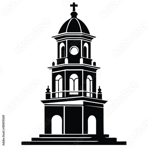 european bell tower black and white silhouette