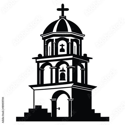 european bell tower black and white silhouette