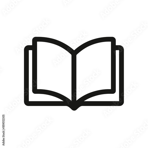 Open book icon in black outline style, symbolizing study and knowledge, ideal for education apps, online courses, digital libraries and school vector resources