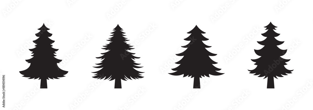 Fototapeta premium Tree silhouette icon collection, forest and pine tree vector set, nature foliage design bundle, simple black isolated tree shapes