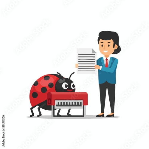 Ladybug Playing Piano with Human Accompanist