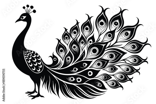 elegant peacock silhouette with luxurious tail feather