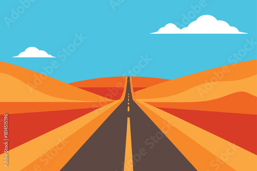 Desert road landscape with vibrant colors and empty highway ahead background
