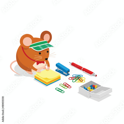 Adorable Mouse Office Worker with Stationery