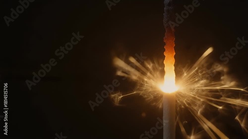 Bright Sparkler Burning with Glowing Embers Creating a Festive Light Show.