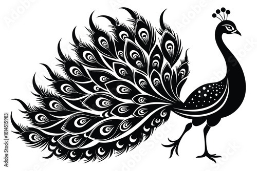 elegant peacock silhouette with luxurious tail feather