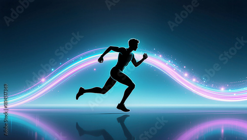 Running swiftly through vibrant light and energy in a digital space