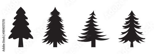 Tree silhouette set, pine and deciduous icons, forest vector clipart, black trees, nature graphic, stylized shapes, foliage illustration