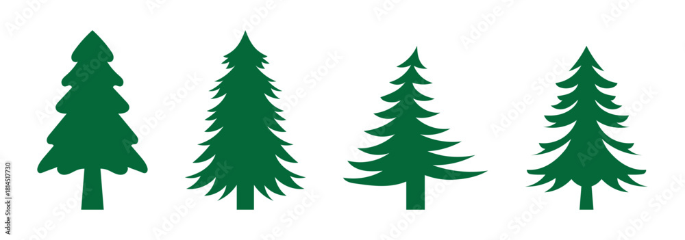 Obraz premium Tree silhouette set, pine and deciduous icons, forest vector clipart, black trees, nature graphic, stylized shapes, foliage illustration