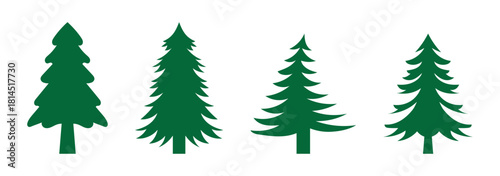 Tree silhouette set, pine and deciduous icons, forest vector clipart, black trees, nature graphic, stylized shapes, foliage illustration