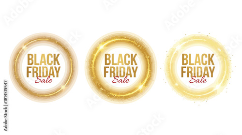 Set of Golden Glowing Black Friday Sale Banners.