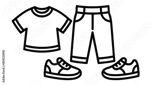 Childrens outfit icon set line art t shirt pants shoes