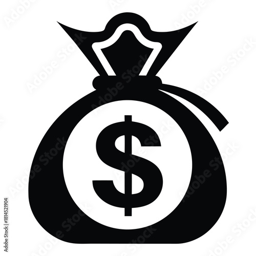 dollar bag icon black and white silhouette on white background