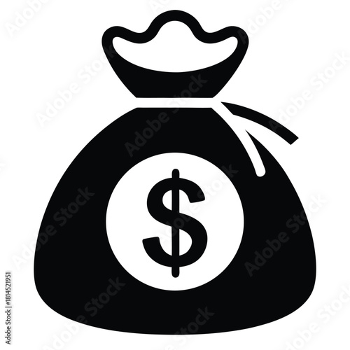 dollar bag icon black and white silhouette on white background