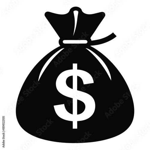 dollar bag icon black and white silhouette on white background