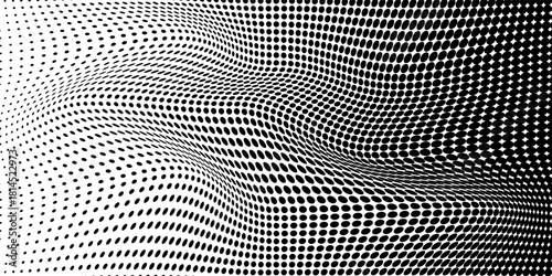 Dotted halftone texture background. Black and white pop art gradient overlay. Fading grunge gritty noise wallpaper. Weathered pixelated comic backdrop. Vector bitmap subtle vanishing surface