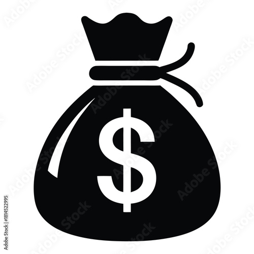 dollar bag icon black and white silhouette on white background