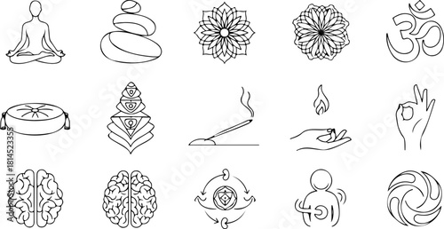 Zen lifestyle elements for spiritual wellness and mindfulness practice, originally a scalable vector graphic, perfect for meditation and relaxation themes