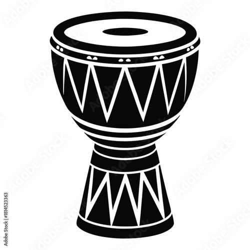 djembe drum black and white silhouette on white background