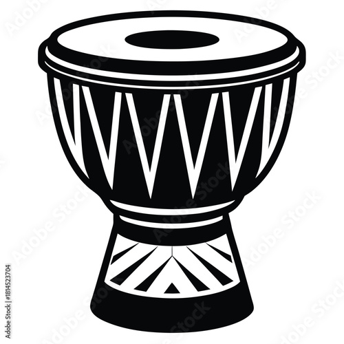 djembe drum black and white silhouette on white background