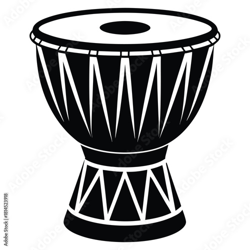 djembe drum black and white silhouette on white background