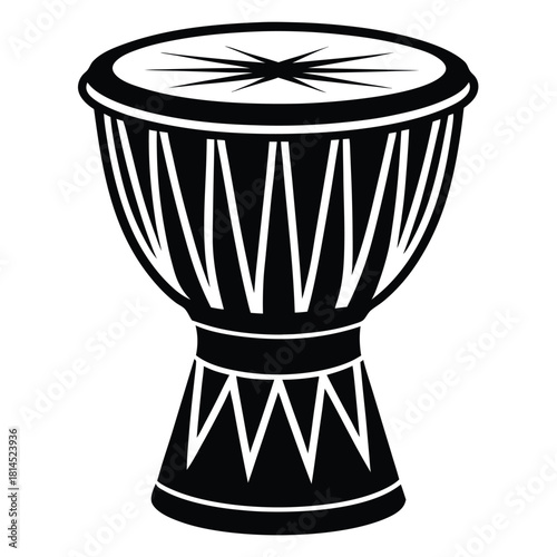 djembe drum black and white silhouette on white background