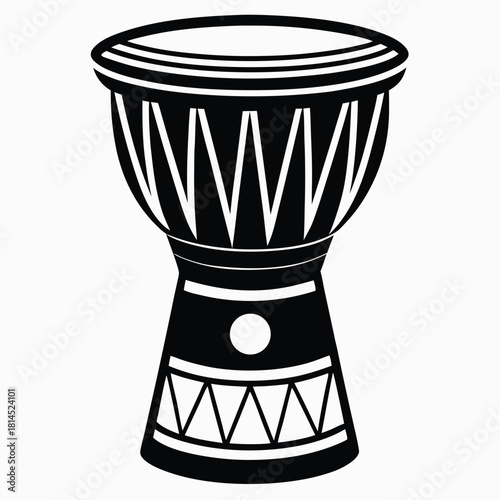 djembe drum black and white silhouette on white background