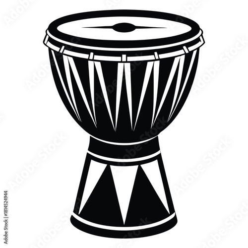 djembe drum black and white silhouette on white background
