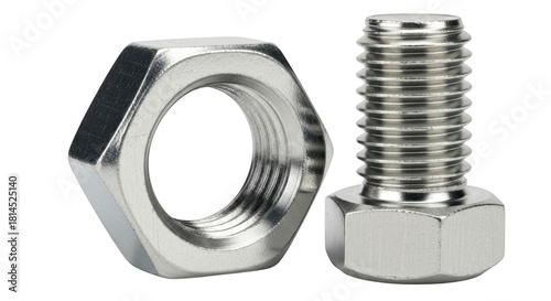 Metal hex nut and bolt isolated on transparent background