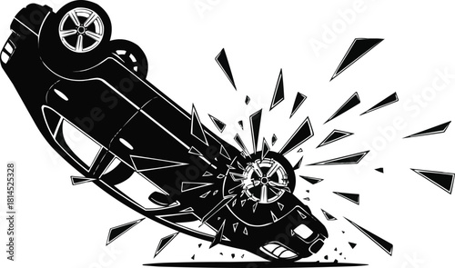 Photos Silhouette vector of Car Rollover Accident